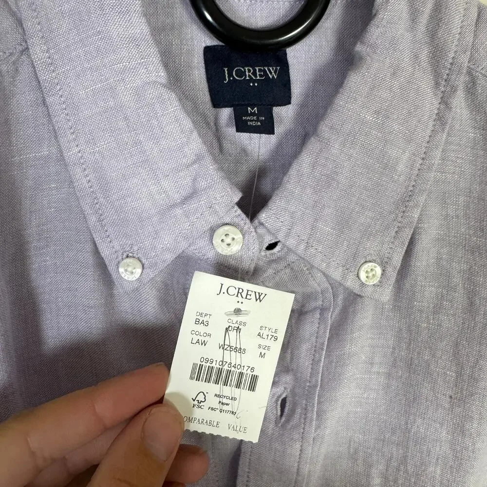 J.Crew Classic Fit Linen Shirt Mens M Purple Button Up Long Sleeve Lightweight